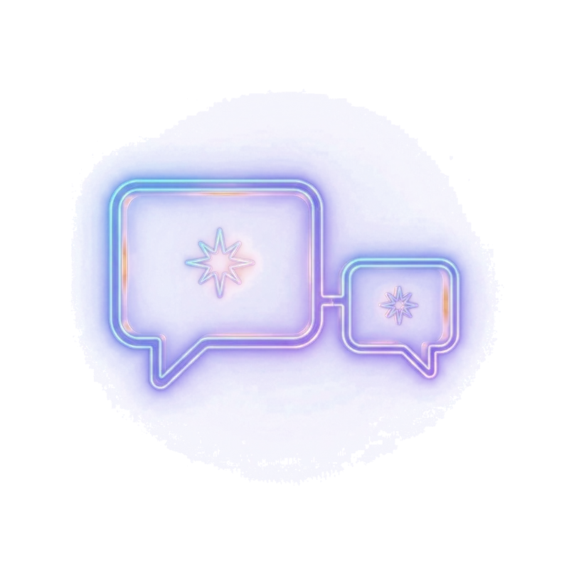 Neon chat bubbles — Enki works through conversation