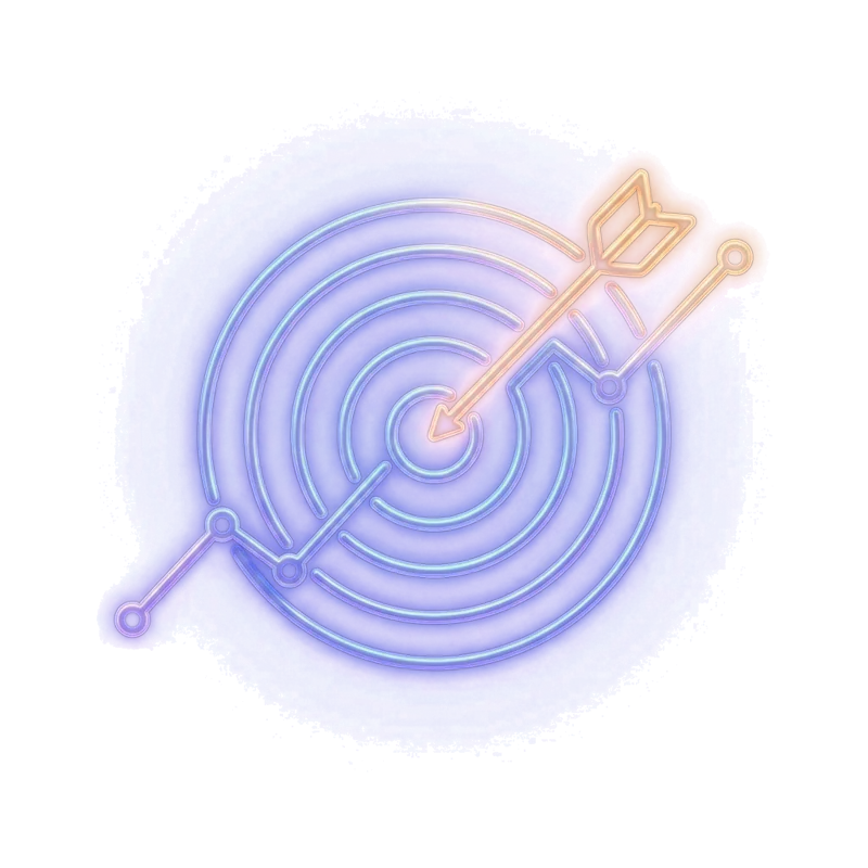 Neon target and rising chart — business goals tracked