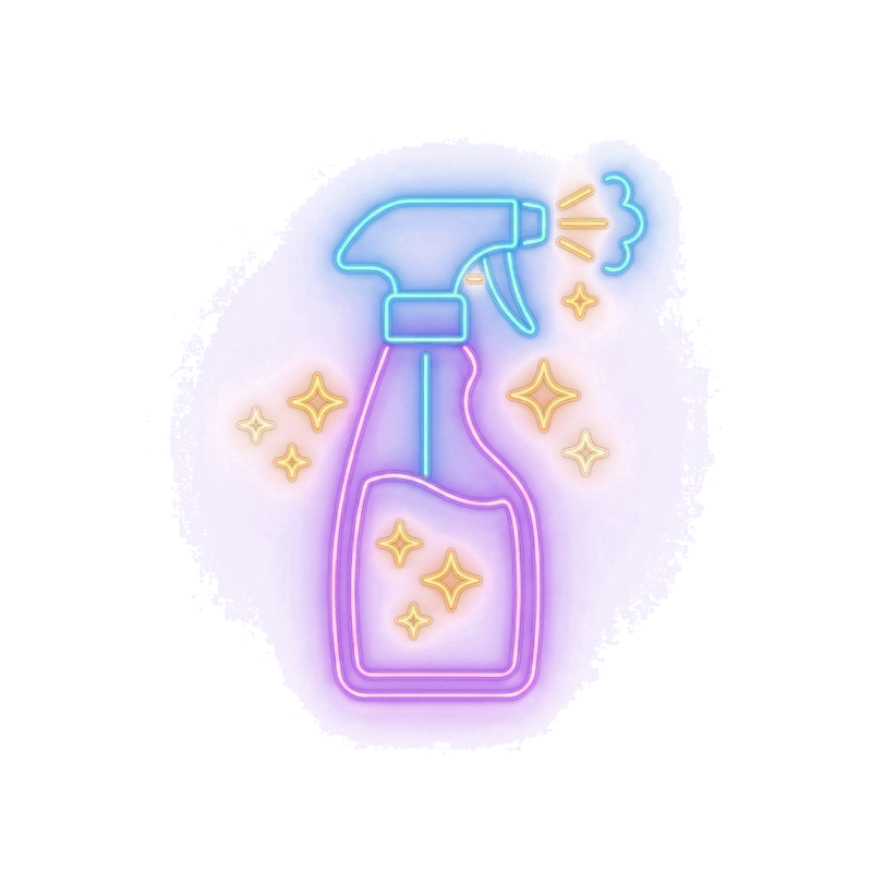 Neon spray bottle with sparkles — cleaning services