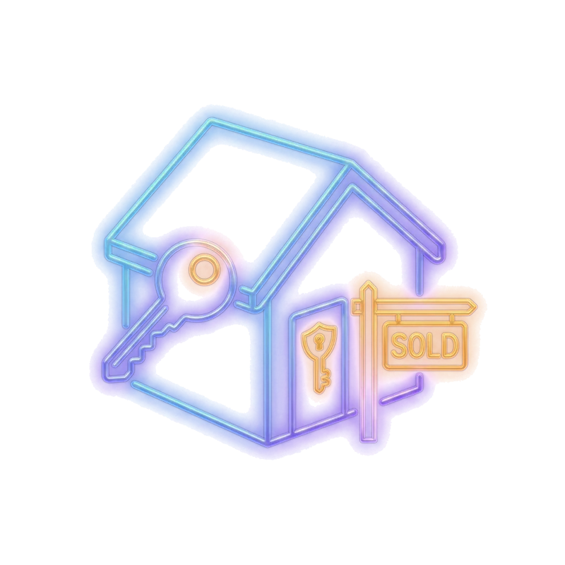 Neon house with key — property and real estate