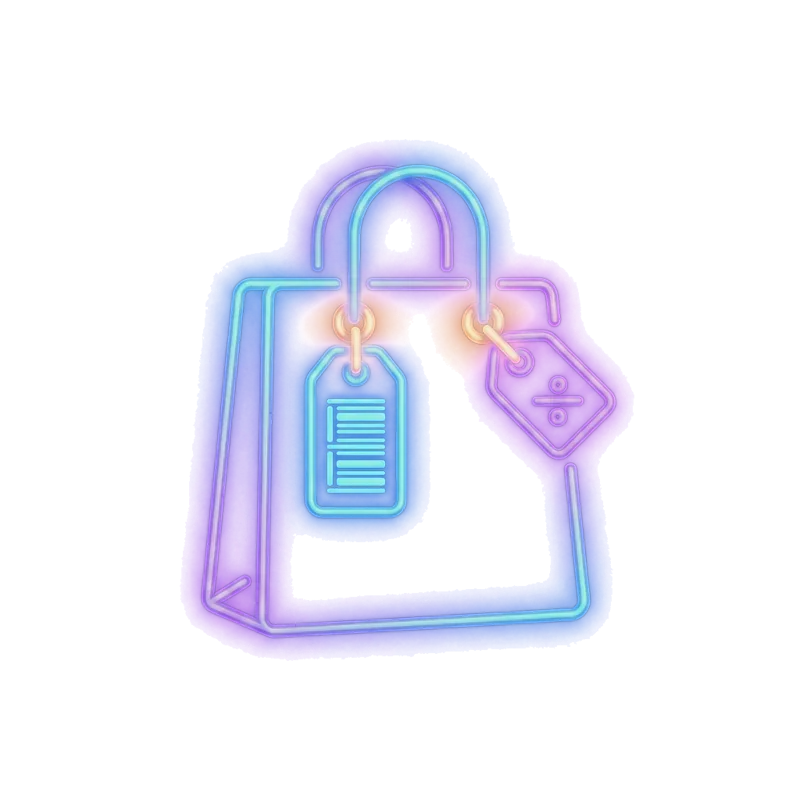 Neon shopping bag with barcode — retail and e-commerce