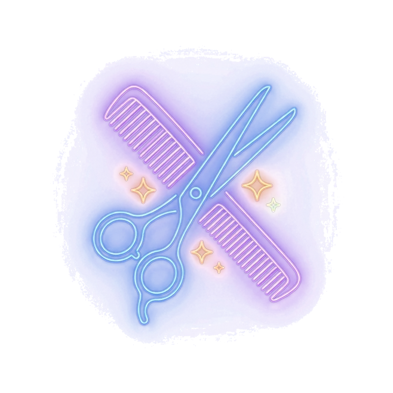 Neon scissors and comb — hair and beauty salons