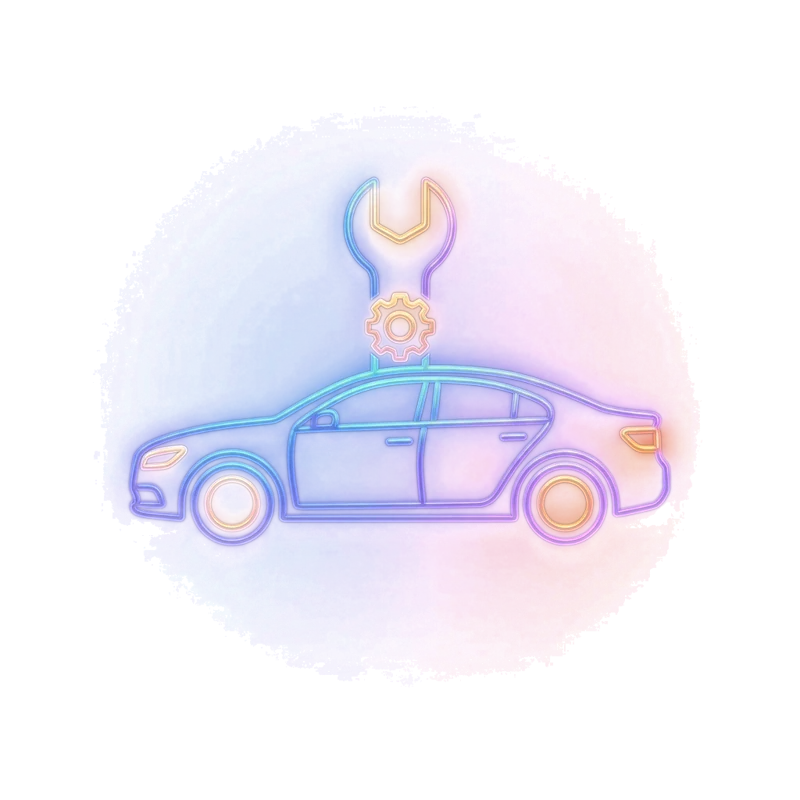 Neon car with wrench — automotive workshops